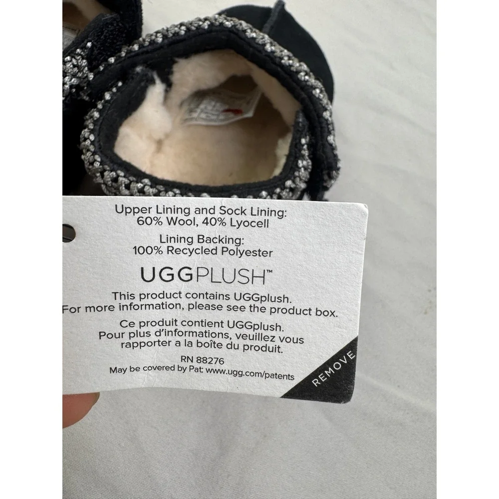 UGG Tasman Braid Baby Booties Black Suede UGGplush Slippers 1130359I Size 4/5